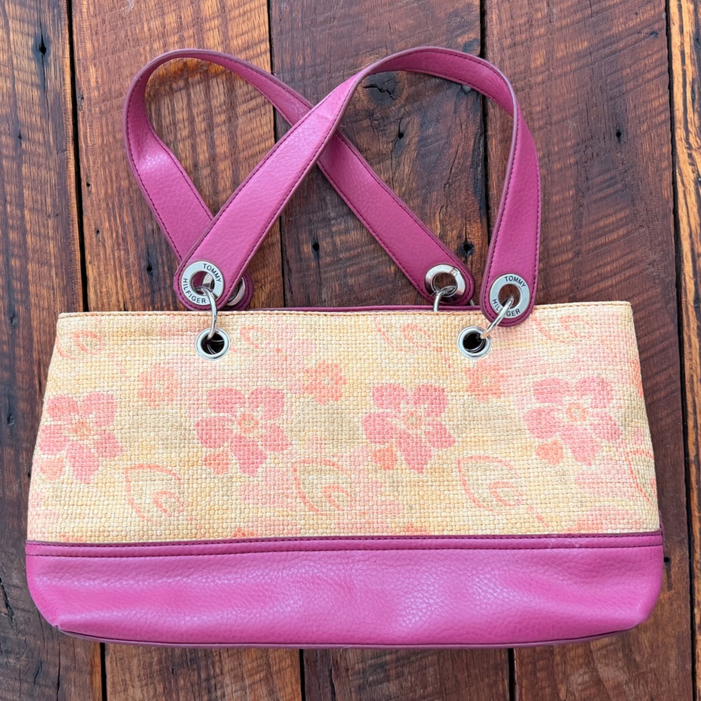Tommy Hilfiger Pink and Tan Floral Shoulder Bag